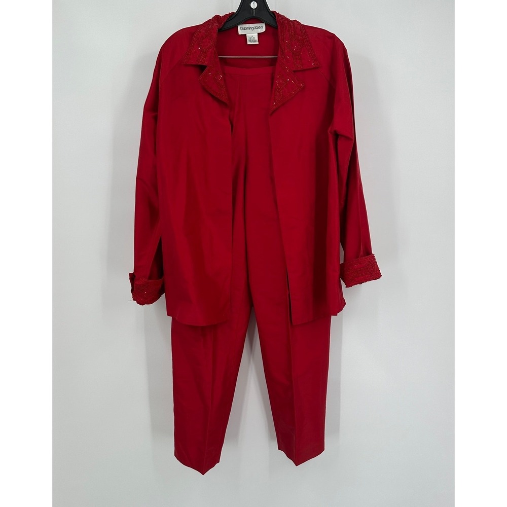 Bloomingdales Womens Quiet Luxury Silk Pants Suit Size 6‎ Old Money Elegant Red